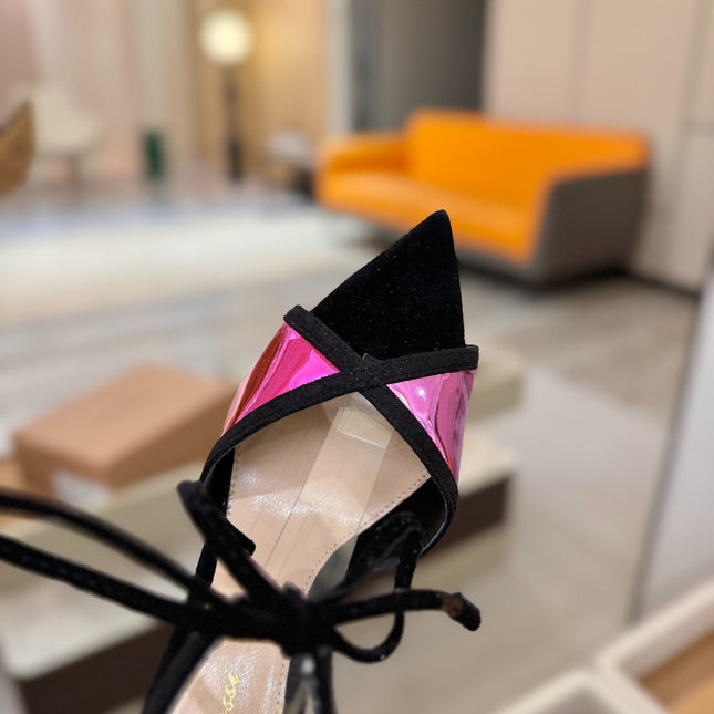 GIANVITO ROSSI 26S HEELS 105 MM IN BLACK SUEDE AND METALLIC PINK CALFSKIN