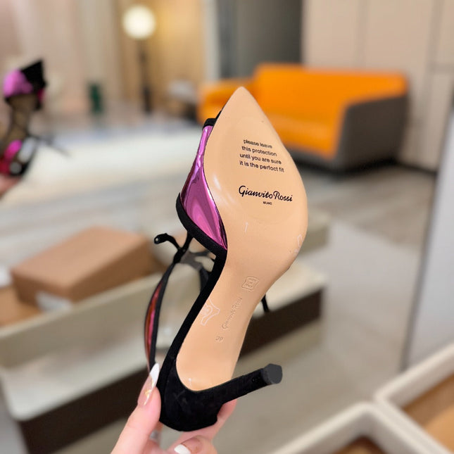 GIANVITO ROSSI 26S HEELS 105 MM IN BLACK SUEDE AND METALLIC PINK CALFSKIN