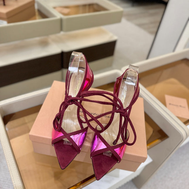 GIANVITO ROSSI 26S HEELS 105 MM IN DARK RED SUEDE AND METALLIC PINK CALFSKIN