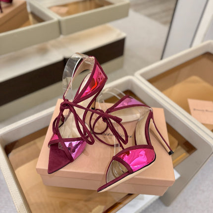 GIANVITO ROSSI 26S HEELS 105 MM IN DARK RED SUEDE AND METALLIC PINK CALFSKIN