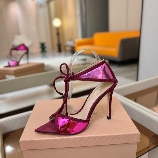 GIANVITO ROSSI 26S HEELS 105 MM IN DARK RED SUEDE AND METALLIC PINK CALFSKIN