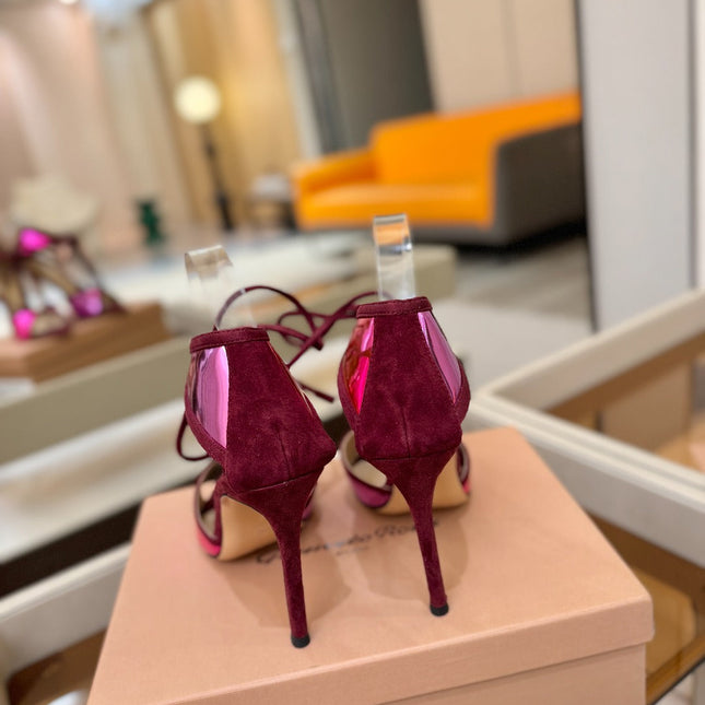 GIANVITO ROSSI 26S HEELS 105 MM IN DARK RED SUEDE AND METALLIC PINK CALFSKIN