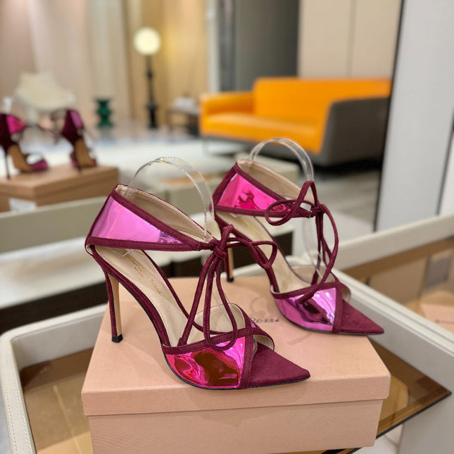 GIANVITO ROSSI 26S HEELS 105 MM IN DARK RED SUEDE AND METALLIC PINK CALFSKIN