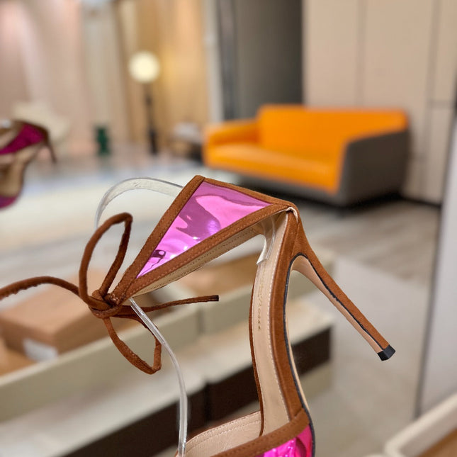 GIANVITO ROSSI 26S HEELS 105 MM IN BROWN SUEDE AND METALLIC PINK CALFSKIN