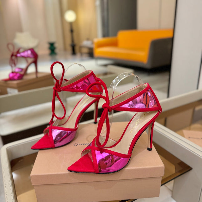 GIANVITO ROSSI 26S HEELS 105 MM IN RED SUEDE AND METALLIC PINK CALFSKIN
