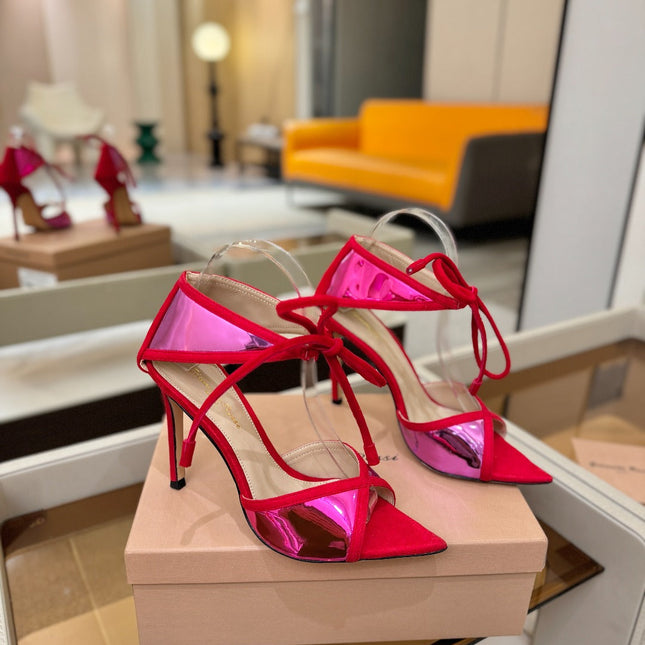 GIANVITO ROSSI 26S HEELS 105 MM IN RED SUEDE AND METALLIC PINK CALFSKIN