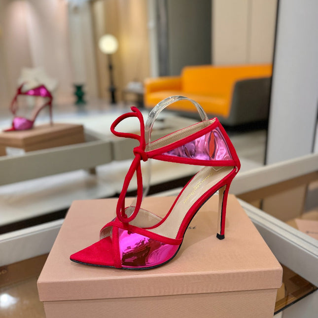 GIANVITO ROSSI 26S HEELS 105 MM IN RED SUEDE AND METALLIC PINK CALFSKIN