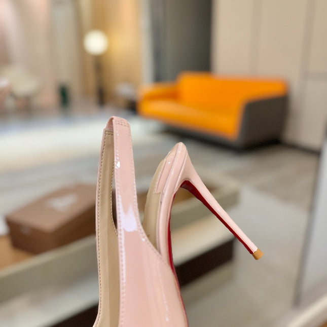 CHRISTIAN LOUBOUTIN 26S SLINGBACK HEELS 105 MM IN NUDE PINK PATENT CALFSKIN