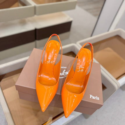 CHRISTIAN LOUBOUTIN 26S SLINGBACK HEELS 105 MM IN ORANGE PATENT CALFSKIN