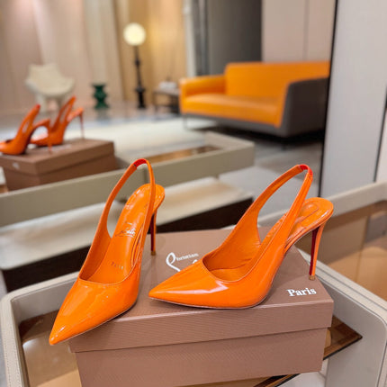 CHRISTIAN LOUBOUTIN 26S SLINGBACK HEELS 105 MM IN ORANGE PATENT CALFSKIN
