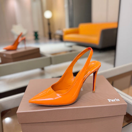 CHRISTIAN LOUBOUTIN 26S SLINGBACK HEELS 105 MM IN ORANGE PATENT CALFSKIN