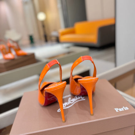 CHRISTIAN LOUBOUTIN 26S SLINGBACK HEELS 105 MM IN ORANGE PATENT CALFSKIN