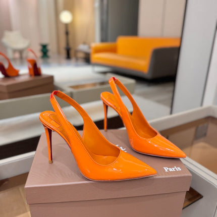CHRISTIAN LOUBOUTIN 26S SLINGBACK HEELS 105 MM IN ORANGE PATENT CALFSKIN