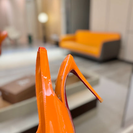 CHRISTIAN LOUBOUTIN 26S SLINGBACK HEELS 105 MM IN ORANGE PATENT CALFSKIN