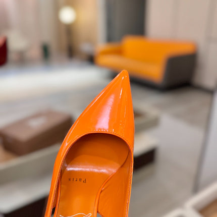 CHRISTIAN LOUBOUTIN 26S SLINGBACK HEELS 105 MM IN ORANGE PATENT CALFSKIN