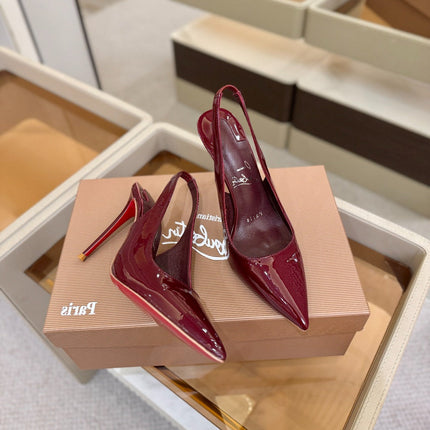 CHRISTIAN LOUBOUTIN 26S SLINGBACK HEELS 105 MM IN DARK RED PATENT CALFSKIN
