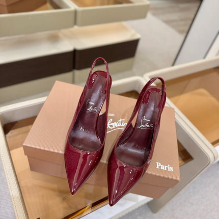 CHRISTIAN LOUBOUTIN 26S SLINGBACK HEELS 105 MM IN DARK RED PATENT CALFSKIN