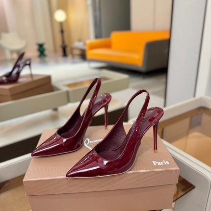 CHRISTIAN LOUBOUTIN 26S SLINGBACK HEELS 105 MM IN DARK RED PATENT CALFSKIN