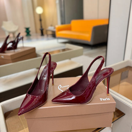 CHRISTIAN LOUBOUTIN 26S SLINGBACK HEELS 105 MM IN DARK RED PATENT CALFSKIN