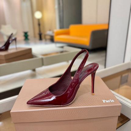 CHRISTIAN LOUBOUTIN 26S SLINGBACK HEELS 105 MM IN DARK RED PATENT CALFSKIN
