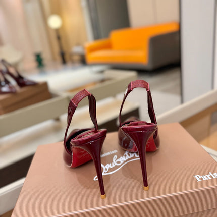 CHRISTIAN LOUBOUTIN 26S SLINGBACK HEELS 105 MM IN DARK RED PATENT CALFSKIN