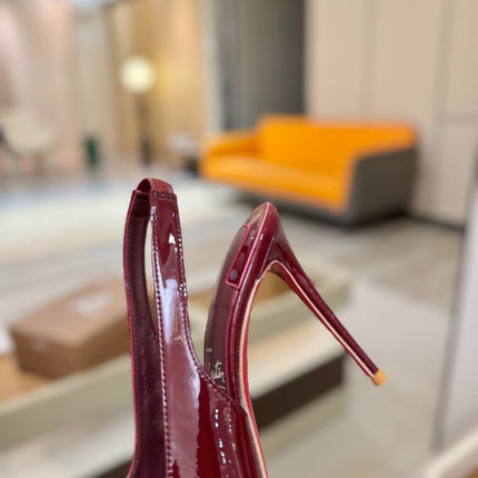 CHRISTIAN LOUBOUTIN 26S SLINGBACK HEELS 105 MM IN DARK RED PATENT CALFSKIN