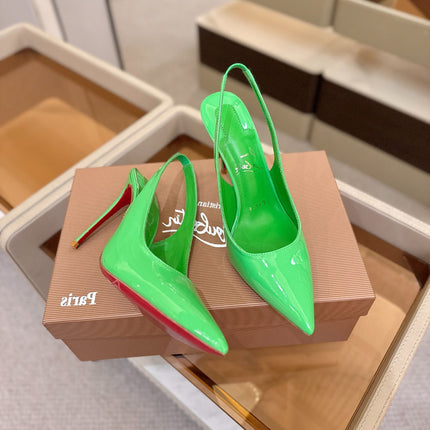 CHRISTIAN LOUBOUTIN 26S SLINGBACK HEELS 105 MM IN GREEN PATENT CALFSKIN
