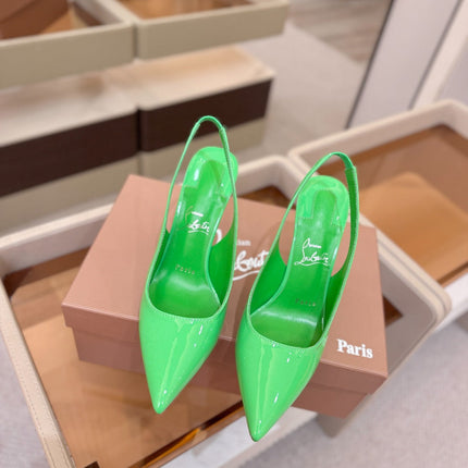 CHRISTIAN LOUBOUTIN 26S SLINGBACK HEELS 105 MM IN GREEN PATENT CALFSKIN