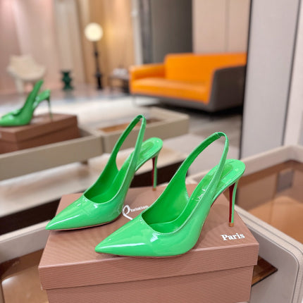 CHRISTIAN LOUBOUTIN 26S SLINGBACK HEELS 105 MM IN GREEN PATENT CALFSKIN