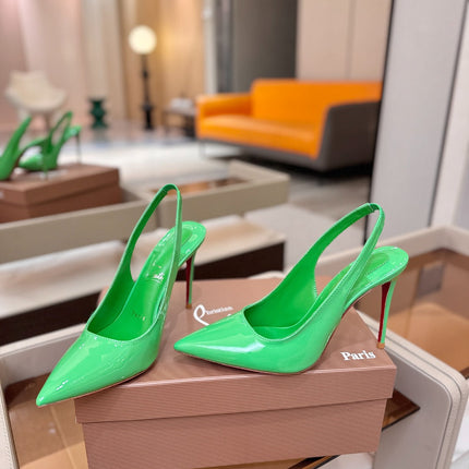 CHRISTIAN LOUBOUTIN 26S SLINGBACK HEELS 105 MM IN GREEN PATENT CALFSKIN