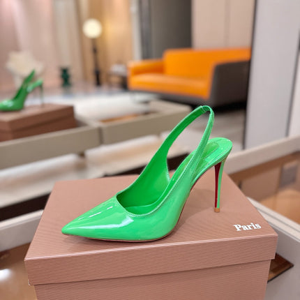 CHRISTIAN LOUBOUTIN 26S SLINGBACK HEELS 105 MM IN GREEN PATENT CALFSKIN