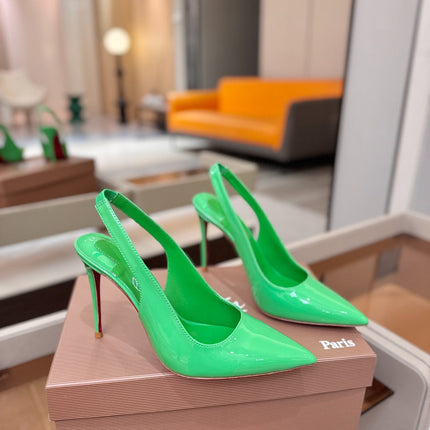 CHRISTIAN LOUBOUTIN 26S SLINGBACK HEELS 105 MM IN GREEN PATENT CALFSKIN