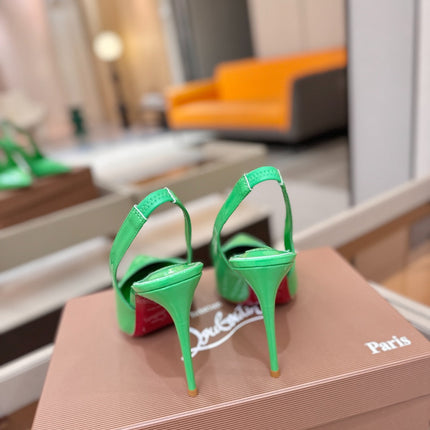 CHRISTIAN LOUBOUTIN 26S SLINGBACK HEELS 105 MM IN GREEN PATENT CALFSKIN