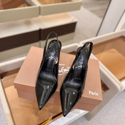 CHRISTIAN LOUBOUTIN 26S SLINGBACK HEELS 105 MM IN BLACK PATENT CALFSKIN