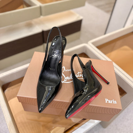 CHRISTIAN LOUBOUTIN 26S SLINGBACK HEELS 105 MM IN BLACK PATENT CALFSKIN