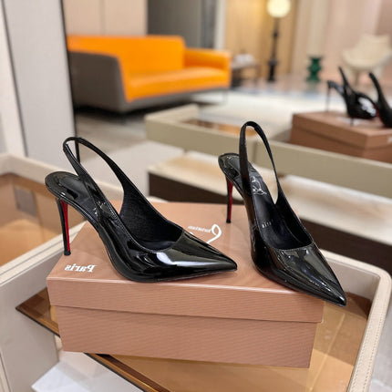 CHRISTIAN LOUBOUTIN 26S SLINGBACK HEELS 105 MM IN BLACK PATENT CALFSKIN