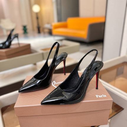 CHRISTIAN LOUBOUTIN 26S SLINGBACK HEELS 105 MM IN BLACK PATENT CALFSKIN