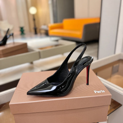 CHRISTIAN LOUBOUTIN 26S SLINGBACK HEELS 105 MM IN BLACK PATENT CALFSKIN
