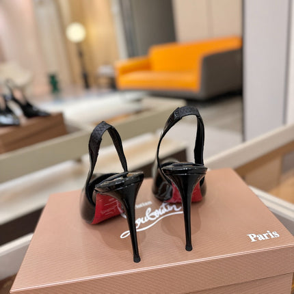 CHRISTIAN LOUBOUTIN 26S SLINGBACK HEELS 105 MM IN BLACK PATENT CALFSKIN