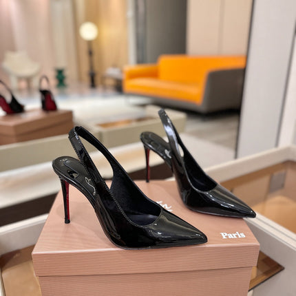 CHRISTIAN LOUBOUTIN 26S SLINGBACK HEELS 105 MM IN BLACK PATENT CALFSKIN