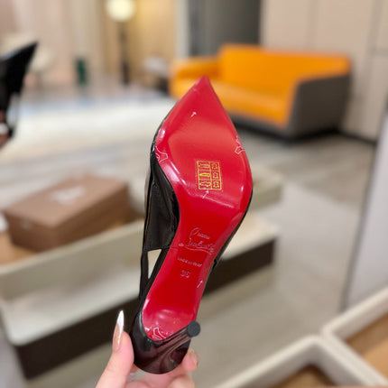 CHRISTIAN LOUBOUTIN 26S SLINGBACK HEELS 105 MM IN BLACK PATENT CALFSKIN