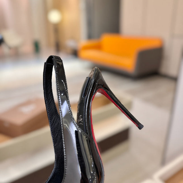 CHRISTIAN LOUBOUTIN 26S SLINGBACK HEELS 105 MM IN BLACK PATENT CALFSKIN