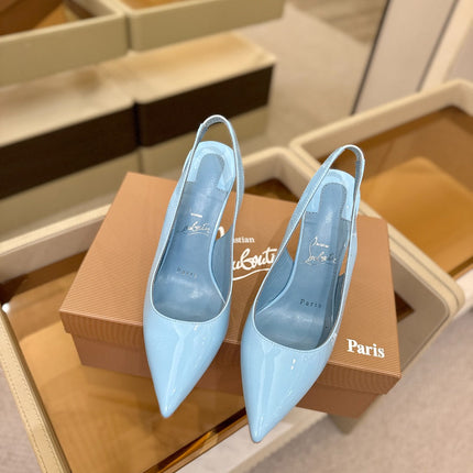 CHRISTIAN LOUBOUTIN 26S SLINGBACK HEELS 105 MM IN SKY BLUE PATENT CALFSKIN