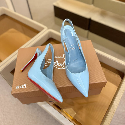 CHRISTIAN LOUBOUTIN 26S SLINGBACK HEELS 105 MM IN SKY BLUE PATENT CALFSKIN