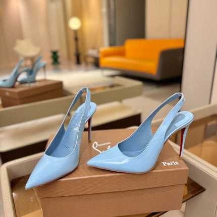 CHRISTIAN LOUBOUTIN 26S SLINGBACK HEELS 105 MM IN SKY BLUE PATENT CALFSKIN