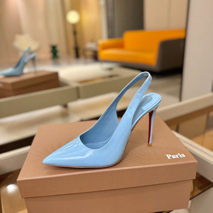 CHRISTIAN LOUBOUTIN 26S SLINGBACK HEELS 105 MM IN SKY BLUE PATENT CALFSKIN
