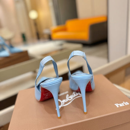 CHRISTIAN LOUBOUTIN 26S SLINGBACK HEELS 105 MM IN SKY BLUE PATENT CALFSKIN