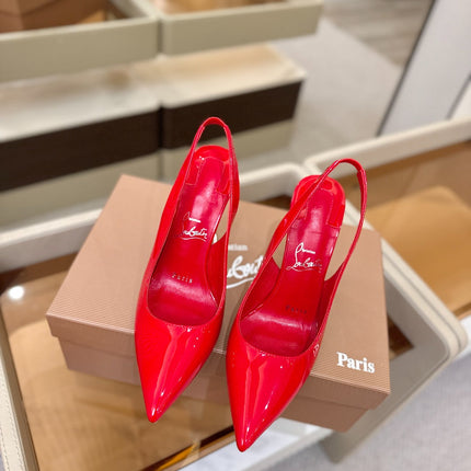 CHRISTIAN LOUBOUTIN 26S SLINGBACK HEELS 105 MM IN RED PATENT CALFSKIN