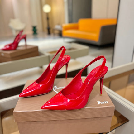 CHRISTIAN LOUBOUTIN 26S SLINGBACK HEELS 105 MM IN RED PATENT CALFSKIN