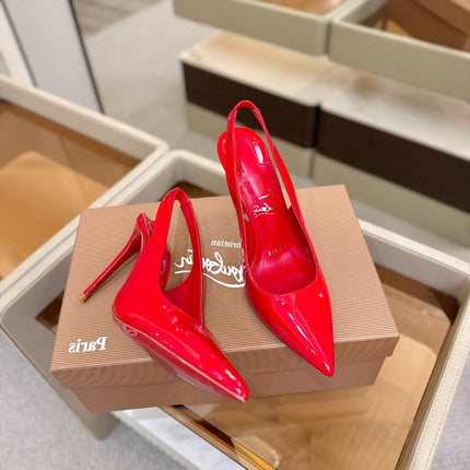 CHRISTIAN LOUBOUTIN 26S SLINGBACK HEELS 105 MM IN RED PATENT CALFSKIN